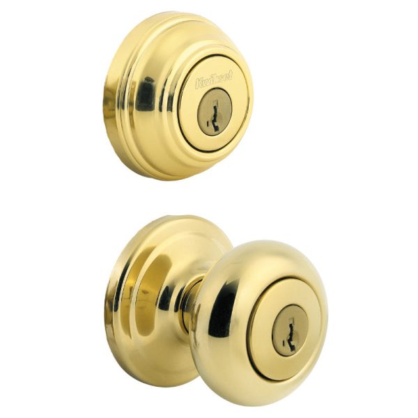 Kwikset® 991J-3-SMT-CP-K4 Juno Knob & Single Cylinder Combo Pack, Polished Brass Online now