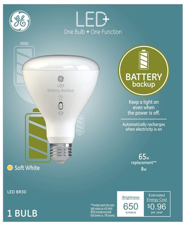 GE Lighting 93100204 BR30 LED+ Battery Backup Light Bulb, 8 Watts Online Hot Sale - Image 2